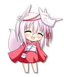  1girl amlest animal_ears blush chibi closed_eyes flat_chest fox_ears fox_tail open_mouth simple_background smile solo tail white_background 