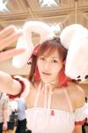   animal_ears rabbit_ears choker cosplay detached_sleeves di_gi_charat fuzzy_dice hair_ribbons laces photo strapless_dress usada_hikaru yuzu_kotoki  