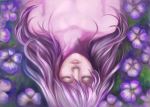  1girl closed_eyes darker_than_black daroz flower long_hair lying nude purple_hair solo yin 