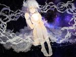  aocean barefoot braid dress glowing original silver_hair star_(sky) transparent white_eyes 