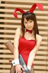   ak-47 animal_ears asahina_mikuru rabbit_ears collar cosplay fishnet_stockings hiromichi leotard photo suzumiya_haruhi_no_yuuutsu  