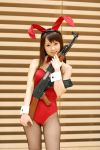   ak-47 animal_ears asahina_mikuru rabbit_ears collar cosplay fishnet_stockings hiromichi leotard photo suzumiya_haruhi_no_yuuutsu  