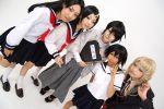  bandage blonde_hair cosplay everyone fuura_kafuka itoshiki_nozomu kimura_kaere kitsu_chiri kneehighs photo sailor_uniform sayonara_zetsubou_sensei school_uniform sekiutsu_maria_taro socks tagme_model twintails 