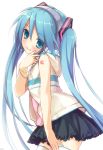  1girl aqua_eyes aqua_hair bracelet hatsune_miku headset jewelry kotsu long_hair simple_background skirt solo thighhighs twintails very_long_hair vocaloid white_background 