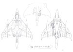  aircraft airplane aoki_uru fighter_jet flying gainax jet mecha military military_vehicle no_humans official_art production_art shirou_masamune traditional_media 