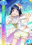  blue_hair blush character_name dress long_hair love_live!_school_idol_festival love_live!_sunshine!! matsuura_kanan smile violet_eyes wink 