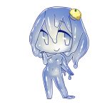  1girl barefoot blue_eyes blue_hair blue_skin breasts chibi closed_mouth colored_skin completely_nude contrapposto full_body hair_ornament hand_up long_hair looking_at_viewer meltyhip monster_girl navel nude original slime_girl small_breasts smile solo transparent_background 