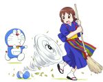  1girl brown_hair character_request doraemon doraemon_(character) open_mouth short_hair simple_background ueyama_michirou white_background 
