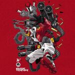  artist_name chain_gun clenched_hand fashion ferrari gundam gundam_heavyarms gundam_wing hood hoodie jacket jumping kensuke_creations looking_down mecha missile missile_pod no_humans open_hand pants radio_antenna red_background red_jacket shell_casing shoes sneakers solo sweatpants v-fin white_hoodie white_pants yellow_eyes 