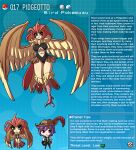  1boy 1girl artist_name bird_legs breasts brown_eyes brown_feathers english_text feathered_wings feathers gen_1_pokemon harpy highres kinkymation large_breasts monster_girl orange_feathers orange_hair pidgeotto poke_ball pokemon purple_hair tail tail_feathers talons wings 