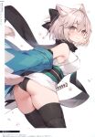  1girl absurdres ahoge animal_ears ass bangs black_legwear black_panties black_scarf blush bow breasts cat_ears fate/grand_order fate_(series) flower haori highres japanese_clothes katana looking_at_viewer medium_breasts muryotaro obi okita_souji_(fate) okita_souji_(fate)_(all) panties paw_print sash scan scarf shiny shiny_clothes shiny_hair simple_background smile sword tail tears thigh-highs thighs underwear weapon 