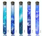  blue_theme clouds commentary_request cork crescent highres jpeg_artifacts no_humans original reflection simple_background star_(sky) still_life test_tube translation_request white_background yasuta_kaii32i 