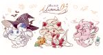  alcremie bow character_name coco7 commentary cup fork gen_8_pokemon hatted_pokemon heart holding holding_wand no_humans number pokedex_number pokemon pokemon_(creature) red_bow red_eyes red_ribbon ribbon saucer smile teacup wand 
