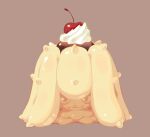  brown_background brown_theme cherry donuttypd food fruit gen_7_pokemon mareanie no_humans pokemon pudding shiny simple_background spikes still_life whipped_cream 
