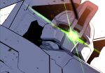  close-up green_eyes gundam highres kuri_giepi looking_at_viewer looking_down mecha mecha_request no_humans one-eyed science_fiction solo spot_color 