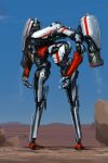  absurdres desert highres ksenolog long_legs looking_ahead mecha no_humans original science_fiction sky solo standing visor 