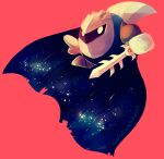  cape commentary english_commentary full_body highres holding holding_sword holding_weapon kirby_(series) meta_knight musicalcombusken red_background signature simple_background sky solo star_(sky) starry_sky sword weapon 