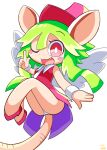  blush_stickers fang furry green_hair hat mad_rat_dead mouse_tail nanachii_(nanatidayo) one_eye_closed open_mouth rat rat_god_(mad_rat_dead) red_eyes tail top_hat 