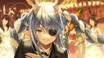  animal_ear_fluff animal_ears artist_name black_jacket black_neckwear blurry blurry_background blush bokeh bow bowing bowtie carrot_hair_ornament collared_shirt commentary cosplay depth_of_field eyepatch fake_animal_ears food_themed_hair_ornament formal grin hair_between_eyes hair_ornament highres hikosan hololive jacket light_blue_hair long_hair looking_at_viewer majima_gorou majima_gorou_(cosplay) multicolored_hair parody rabbit_ears red_eyes ryuu_ga_gotoku ryuu_ga_gotoku_0 shirt signature smile solo_focus sparkle suit thick_eyebrows tuxedo twintails two-tone_hair upper_body usada_pekora virtual_youtuber white_hair white_shirt wing_collar 