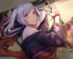  2021 aura bare_shoulders blush dark_aura dark_persona fire_emblem fire_emblem_awakening fire_emblem_heroes floor grima_(fire_emblem) japanese_clothes kamu_(kamuuei) kimono long_hair looking_at_viewer manakete red_eyes robin_(fire_emblem) robin_(fire_emblem)_(female) solo twintails white_hair 