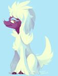  blue_background commentary dog english_commentary full_body furfrou gen_6_pokemon highres simple_background 