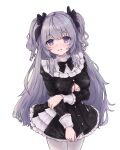  1girl black_bow black_dress blush bow dress eyebrows_visible_through_hair hair_bow highres indie_virtual_youtuber long_hair long_sleeves looking_at_viewer open_mouth purple_hair shanoa_(vtuber) solo two_side_up violet_eyes virtual_youtuber vremyatsay white_background 