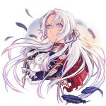  1girl cape cravat crossed_arms edelgard_von_hresvelg fire_emblem fire_emblem:_three_houses garreg_mach_monastery_uniform gloves hair_ribbon long_hair looking_at_viewer moize_opel red_cape ribbon school_uniform solo uniform violet_eyes white_background white_hair 