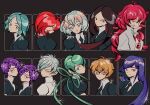  6+others = amethyst_(houseki_no_kuni) androgynous antarcticite aqua_eyes aqua_hair black_background black_eyes black_hair blue_eyes blue_hair bort braid brown_eyes brown_hair check_character crystal_hair diamond_(houseki_no_kuni) gem_uniform_(houseki_no_kuni) green_eyes green_hair grey_eyes grey_hair houseki_no_kuni jade_(houseki_no_kuni) lapis_lazuli_(houseki_no_kuni) long_hair multiple_others open_clothes open_shirt padparadscha_(houseki_no_kuni) phosphophyllite puffy_short_sleeves puffy_sleeves purple_hair red_eyes redhead shinsha_(houseki_no_kuni) shirt short_hair short_sleeves siblings sparkle twins upper_body uzuta violet_eyes white_shirt zircon_(houseki_no_kuni) 