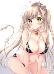  1girl :t animal_ears animal_print bell blonde_hair breasts cow_ears cow_girl cow_print cow_tail green_eyes hamikoron highres large_breasts long_hair looking_at_viewer original solo tail twintails very_long_hair 