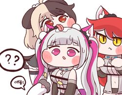  :&lt; :p ?? animal_ears bangs blonde_hair blunt_bangs brown_hair bulga dog_ears eternity_(last_origin) eyebrows_visible_through_hair fang fenrir_(last_origin) hachiko_of_castling korean_text last_origin licking licking_hair multicolored_hair pink_hair red_eyes redhead silver_hair simple_background tongue tongue_out twintails two-tone_hair white_background wolf_ears wolf_girl yellow_eyes 