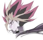  1boy black_hair blonde_hair closed_mouth eyes_visible_through_hair face male_focus multicolored multicolored_hair profile purple_hair ryou_(cagw5223) simple_background sketch smile solo spiky_hair turtleneck violet_eyes white_background yami_yuugi yu-gi-oh! 