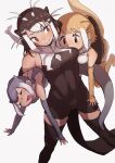  3girls animal_ears bare_shoulders blush brown_eyes brown_hair brown_swimsuit carrying_under_arm commentary_request elbow_gloves extra_ears frilled_swimsuit frills fur_collar giant_otter_(kemono_friends) gloves grey_hair grey_swimsuit height_difference highres japanese_otter_(kemono_friends) kemono_friends light_brown_hair multicolored_hair multiple_girls one-piece_swimsuit open_mouth otter_ears otter_girl otter_tail short_hair shuushuusha sidelocks sleeveless small-clawed_otter_(kemono_friends) swimsuit tail thigh-highs toeless_legwear turtleneck_swimsuit two-tone_hair two-tone_swimsuit white_swimsuit zettai_ryouiki 