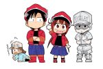  2boys 2girls all_fours black_legwear boots braid chibi child denim denim_shorts f-cell_(hataraku_saibou_baby) hair_bobbles hair_ornament hataraku_saibou hataraku_saibou_baby highres jacket jeans long_hair low_twintails marker multiple_boys multiple_girls official_art open_clothes open_jacket open_mouth pacifier pants pigeon-toed platelet_(hataraku_saibou) red_blood_cell_(hataraku_saibou) red_blood_cell_(hataraku_saibou_baby) red_footwear red_jacket shaded_face shoes short_sleeves shorts smile sneakers socks toddler twintails uniform waving white_blood_cell_(hataraku_saibou) white_footwear 
