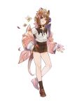  1girl animal_ears bangs brown_eyes brown_hair eyebrows_visible_through_hair flower full_body hair_flower hair_ornament kochiya_(gothope) loafers looking_at_viewer off_shoulder original shoes short_hair shorts smile solo tail transparent_background 