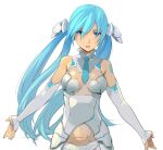  1girl aqua_eyes aqua_hair blue_hair breasts detached_sleeves enami_katsumi hair_ornament hatsune_miku long_hair looking_at_viewer parted_lips simple_background solo twintails very_long_hair vocaloid white_background 