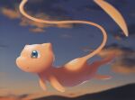  :o blue_eyes blurry clouds commentary_request flying from_side gen_1_pokemon highres mew mythical_pokemon no_humans outdoors pokemon pokemon_(creature) rend sky solo 
