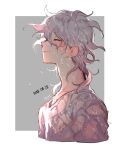  1boy absurdres bangs closed_eyes collarbone commentary_request cropped_shoulders dangan_ronpa_(series) dangan_ronpa_2:_goodbye_despair dated facing_up from_side grey_background grey_hair grey_shirt hair_between_eyes highres komaeda_nagito long_neck male_focus medium_hair messy_hair profile shirt sin11111 solo upper_body wet wet_clothes wet_hair wet_shirt white_background 