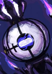  absurdres arched_crown call_collapse chandelier chandelure crown fire ghost glowing glowing_eyes half-closed_eyes highres mega_chandelure mega_pokemon mismatched_eyes no_humans pokemon pokemon_(creature) pokemon_focus purple_fire 