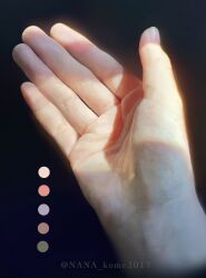  1other black_background close-up color_guide disembodied_hand fingernails hand_focus highres nana_kome2017 original realistic twitter_username 