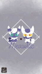  animal_ears blue_eyes blue_fur blue_sclera closed_mouth colored_sclera furry furry_female green_eyes green_sclera heart highres looking_at_viewer meme_(sleepsheep) meowstic meowstic_(female) meowstic_(male) multiple_tails neck_fur pokemon pokemon_(creature) pokemon_focus red_eyes tail two-tone_fur two_tails white_fur yellow_sclera 