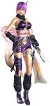  3d anklet ayane ayane_(doa) bare_shoulders breasts brown_eyes cg cleavage dead_or_alive fingerless_gloves gloves headband highres japanese_clothes jewelry large_breasts navel ninja_gaiden ninja_gaiden_2 ninja_gaiden_sigma_2 official_art purple_hair ribbon scarf short_hair solo sword weapon 