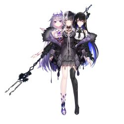  3girls absurdres black_jacket blush conjoined extra_arms highres jacket koseki_bijou legs long_hair looking_at_viewer multiple_girls nerissa_ravencroft original shiori_novella virtual_youtuber xuecheng 