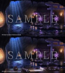  azuma_hatori candle cave cave_interior copyright_notice crack english_commentary first_stage_production incense_burner inkwell light_rays mixed-language_commentary night no_humans official_art reflection reflective_water river sample_watermark scenery scroll shide shiki_katagami sky star_(sky) starry_sky stone_lantern table temple torii tray variations watermark wooden_table 