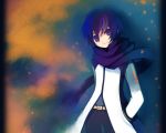  blue_eyes blue_hair coat hands_in_pockets kaito male puti_devil scarf smile tree vocaloid 