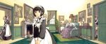 1boy 4girls apron bennett_cranley black_dress black_hair bob_cut bouquet chair chandelier character_request child chimney chin_rest crossed_legs curtains door dress flower green_eyes hair_up highres indoors lamp leaning_forward long_skirt looking_at_viewer looking_back maid maid_headdress mori_kaoru multiple_girls official_art parted_lips peeking plant portrait_(object) shirley shirley_(manga) shirley_madison shirley_medison short_hair sitting skirt traditional_media v_arms victorian walking watercolor_(medium) window 