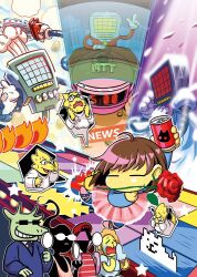  1other 2016 2d alphys ambiguous_gender anthro blue_shirt brown_hair buck_teeth business_dude_1 business_dude_2 child colored_skin diamond_boy_2 digital_media dress_lion female flower flower_in_mouth frisk_(undertale) furry furry_male gloves human lion lion_boy lizard lizard_girl male mettaton mettaton_(box) monster monster_girl multiple_boys nnbadbear non-humanoid_robot pink_skirt reptile reptile_girl robot robot_boy rose scalie shirt short_hair simple_background skirt spoken_character teeth tutu two-tone_shirt undertale utdr_(toby_fox) white_gloves yellow_skin 