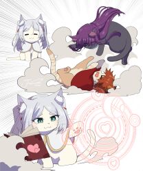  :3 :t absurdres animal animal_ear_fluff animal_focus animalization artist_name black_cat book capelet cat closed_eyes closed_mouth clothed_animal commentary_request dust_cloud fern_(sousou_no_frieren) fighting forehead frieren green_eyes heart highres j_humbo long_hair lying magic magic_circle motion_lines no_humans on_back open_book open_mouth pouncing purple_hair red_capelet red_hair signature simple_background sousou_no_frieren speed_lines stark_(sousou_no_frieren) tabby_cat tail thick_eyebrows two_side_up whiskers white_background white_capelet white_cat white_hair 