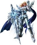  1boy armor blonde_hair breastplate crystal full_armor gauntlets greaves holding_sword holding_weapon huge_sword huge_weapon knight long_hair male official_art pauldrons scar serious siegfried_schtauffen simple_background soul_calibur soul_calibur_(weapon) sword weapon white_background zweihander 