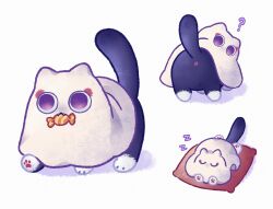  ? animalization candy cat closed_eyes fang food food_in_mouth genshin_impact ghost_costume hana97_58 highres looking_at_viewer looking_back lying multiple_views no_humans on_pillow on_stomach purple_cat scaramouche_(cat)_(genshin_impact) scaramouche_(genshin_impact) sheet_ghost sleeping tail_raised violet_eyes walking white_background x_anus zzz 