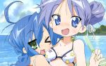  bikini hiiragi_kagami hug izumi_konata lucky_star swimsuit 